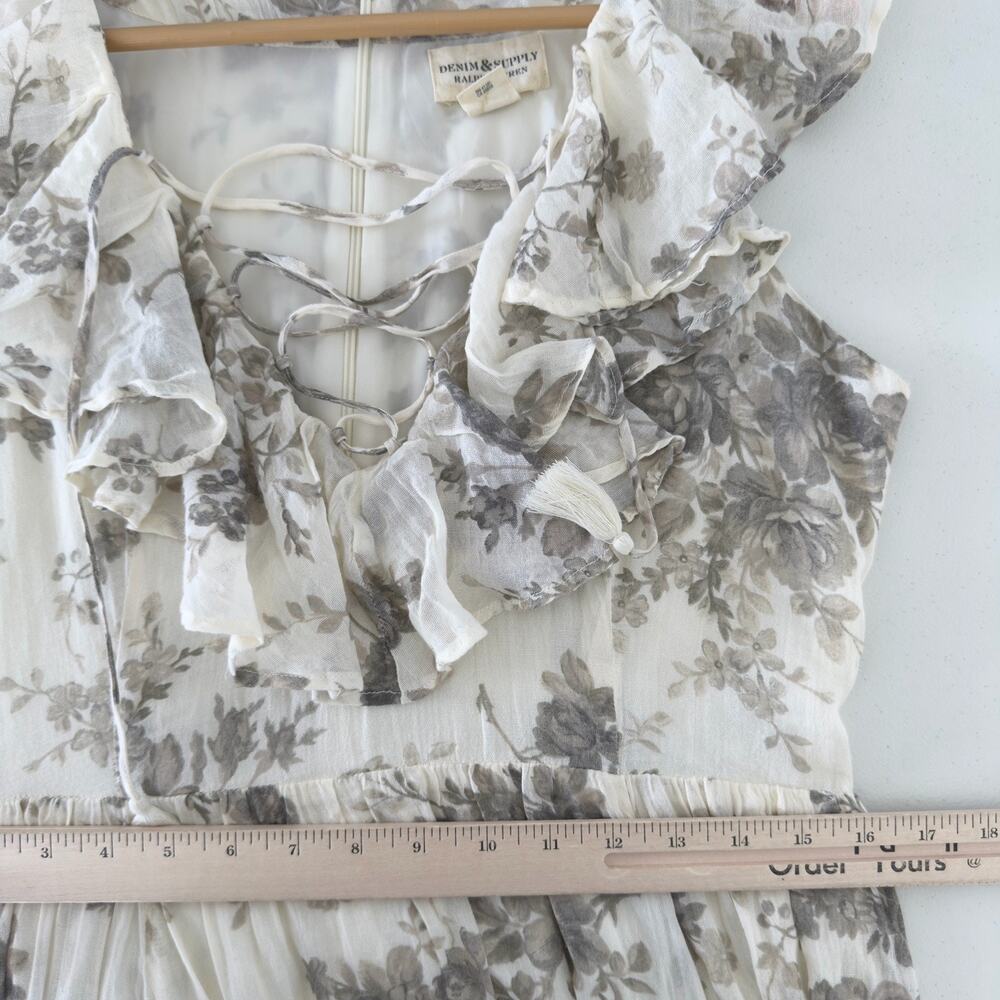 Denim & Supply Ralph Lauren Dress Large Floral Cotton Hi Low Ruffle Cottage Maxi - Picture 10 of 11